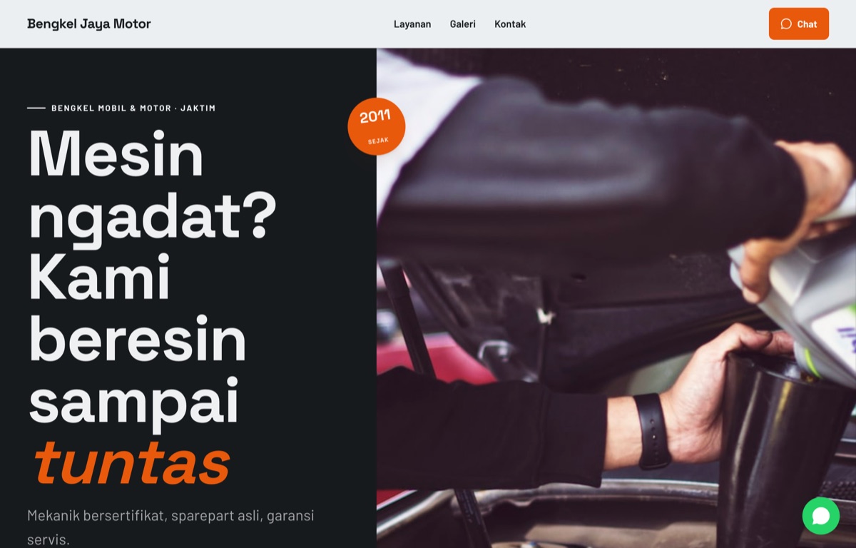 Contoh website Bengkel Jaya
