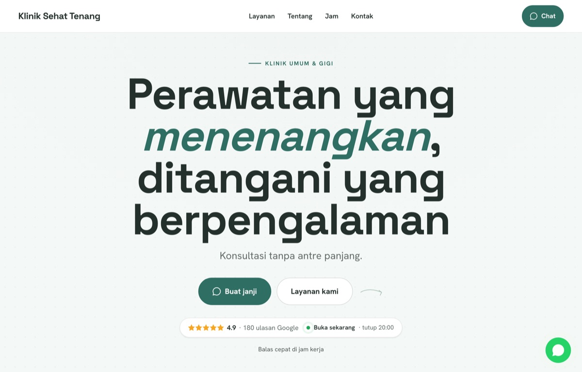 Contoh website Klinik Tenang