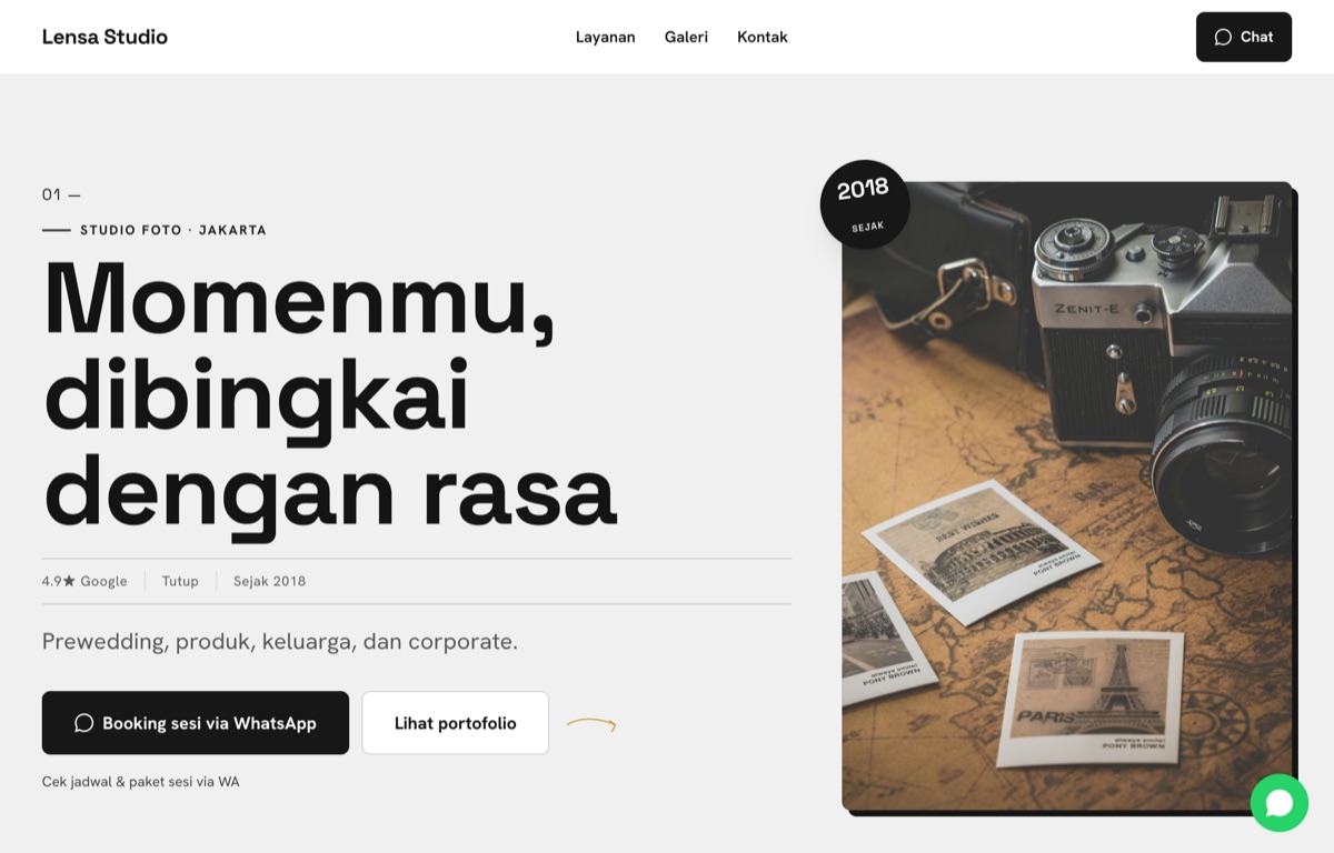 Contoh website Lensa Studio