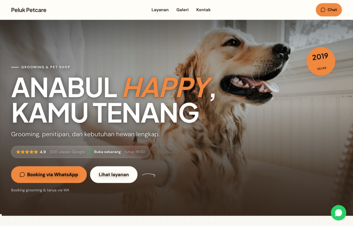 Contoh website Peluk Petcare