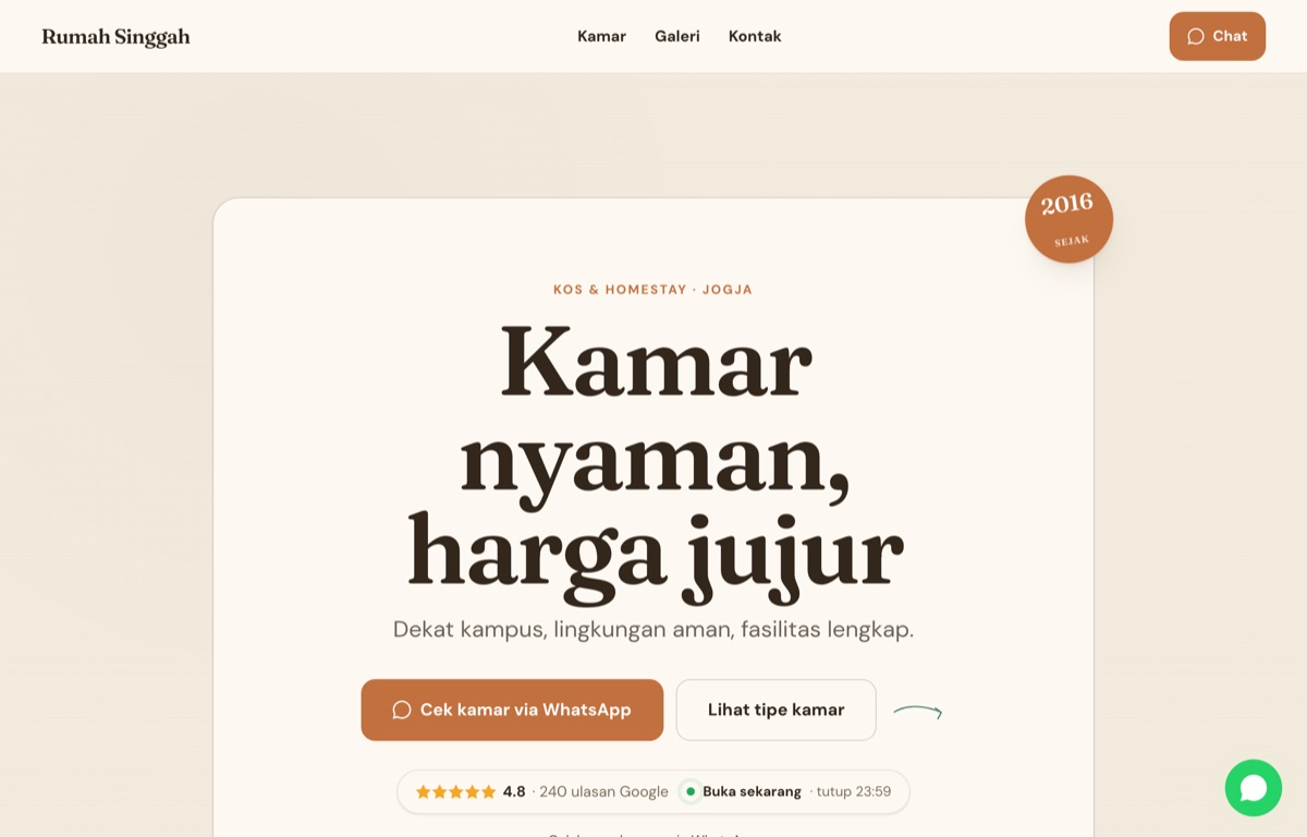 Contoh website Rumah Singgah