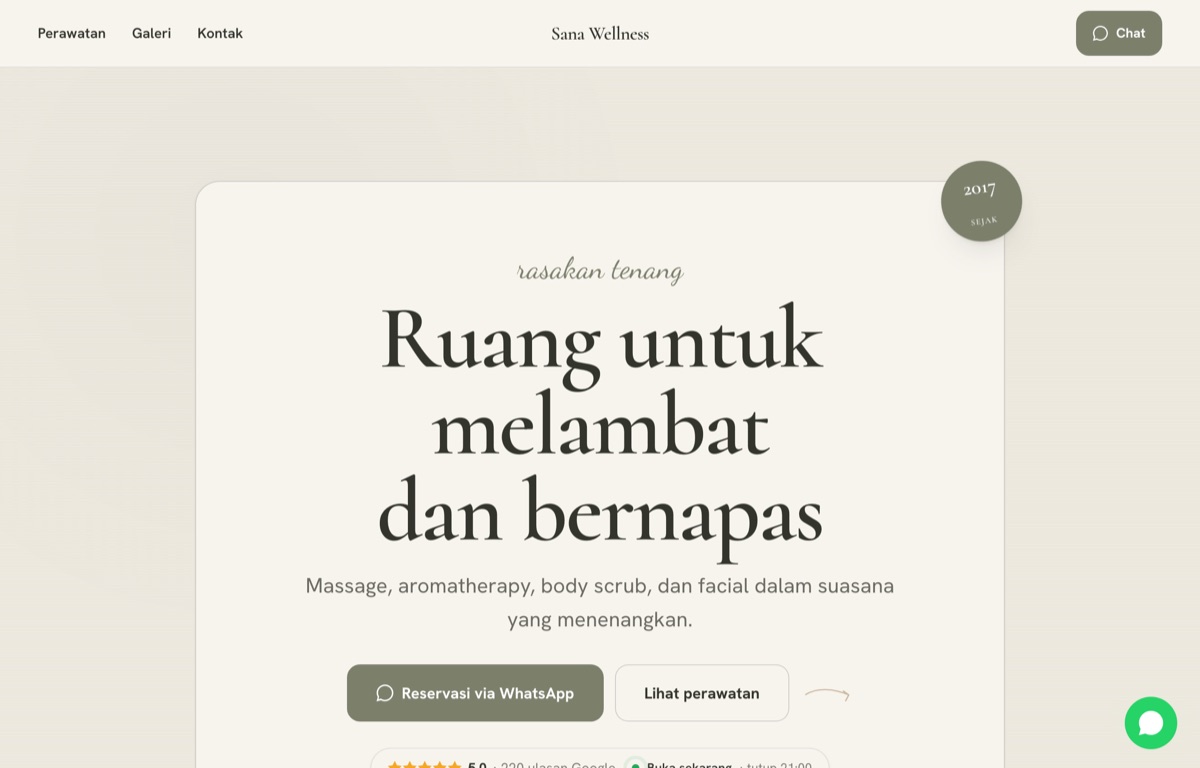 Contoh website Sana Wellness